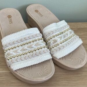 Bzees White and Gold Embellished Sandals